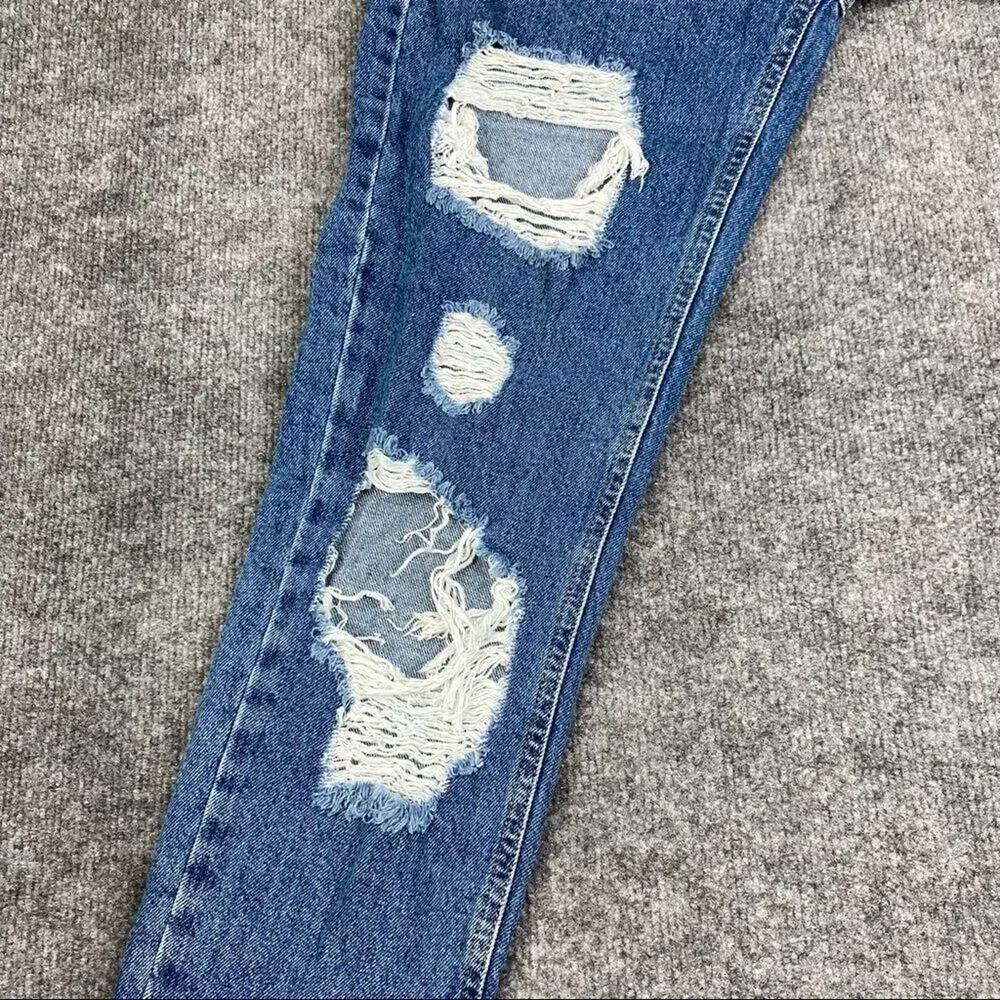BDG Jeans Womens Size 25 Blue Distressed High Rise Mom Denim Straight Leg Good